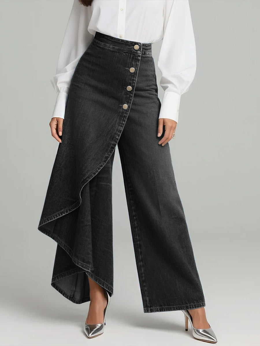 Blaue Damen Jeans im Relaxed Fit, High-Waisted und mit weitem Bein; ideale Freizeithose für stilvollen Komfort.
