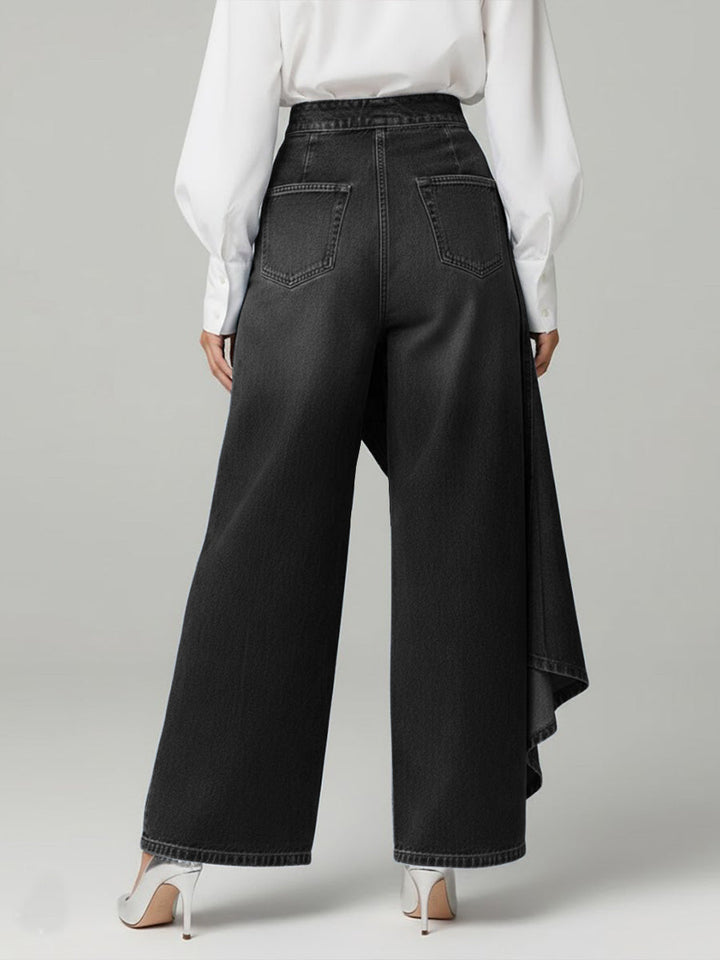 Elegante Damen High-Waisted Weitbein Jeans; bequemer Relaxed Fit in Schwarz, perfekt für lässige Eleganz.