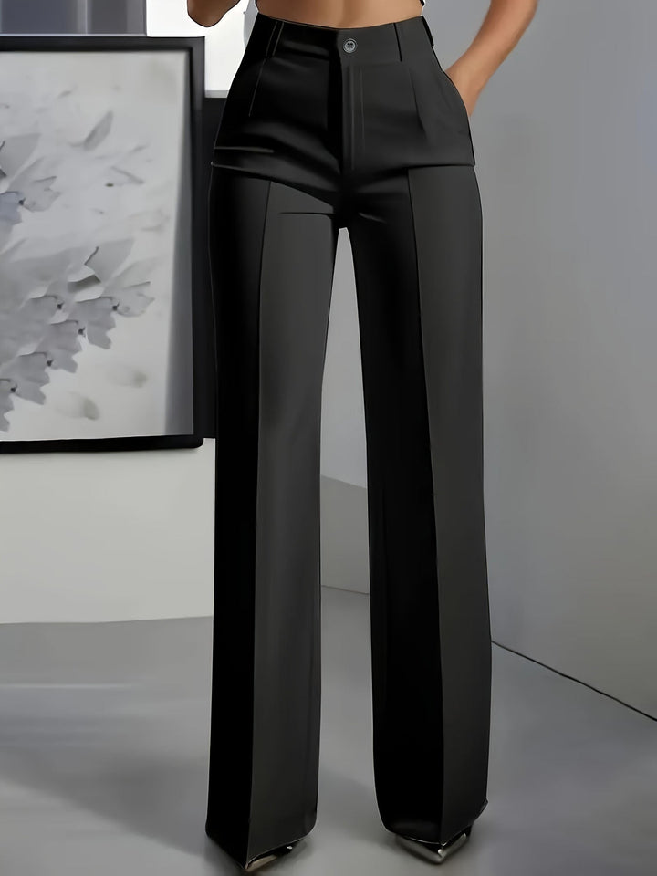 Stilvolle Damenhose mit hohem Bund und geradem Schnitt, perfekt für moderne Büro- und Freizeitoutfits.