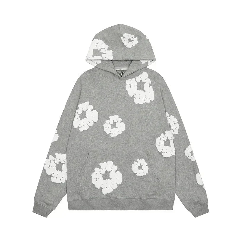 Stylischer Damenpullover mit Blumenprint; bequemer Kapuzenhoodie für Freizeit & Alltag, Mode für Frauen.