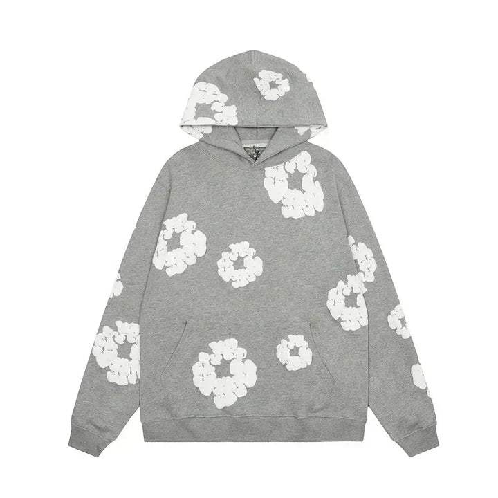 Stylischer Damenpullover mit Blumenprint; bequemer Kapuzenhoodie für Freizeit & Alltag, Mode für Frauen.