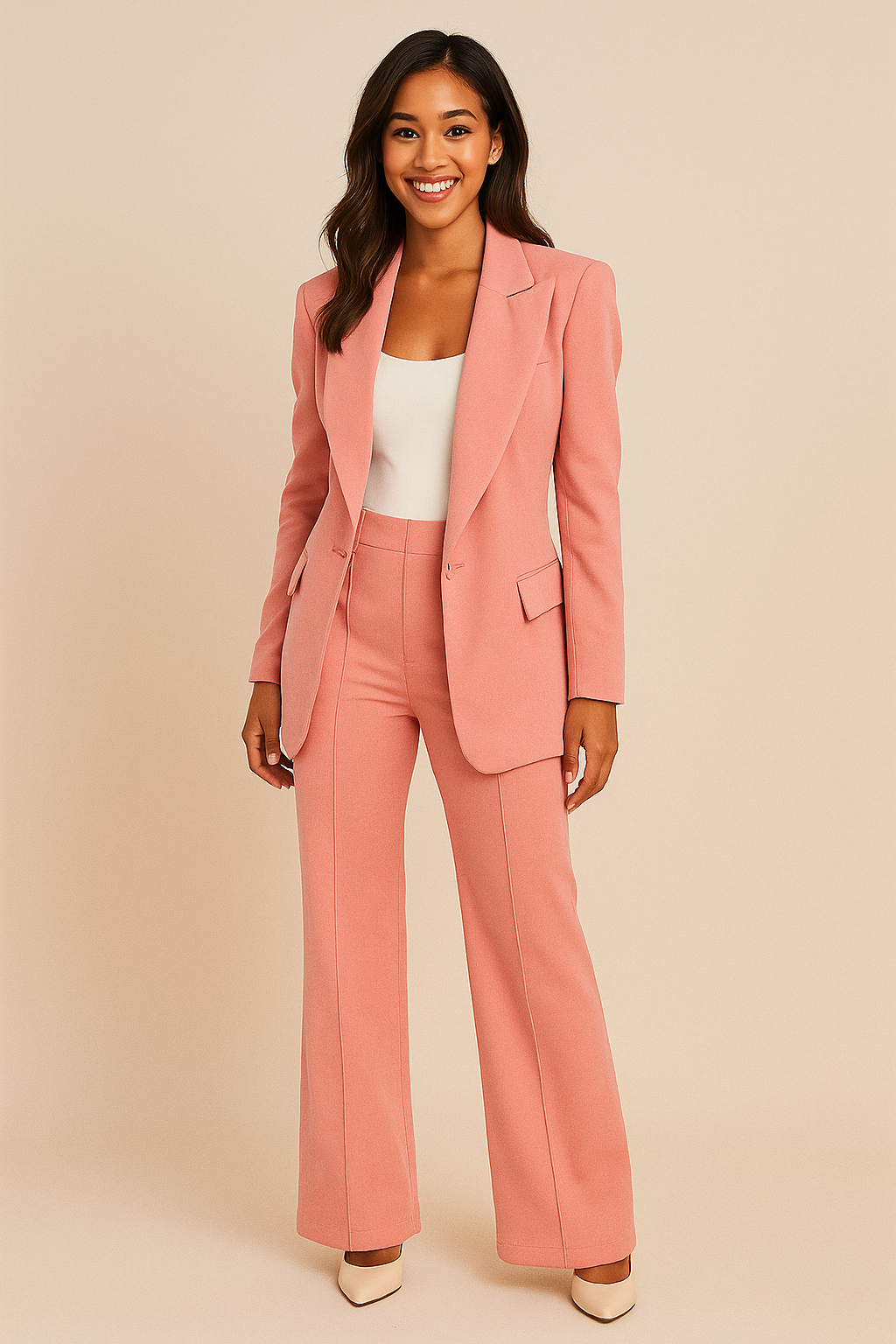 Moderner Damen Blazer und passende Weithose als Zweiteiler-Set für einen chicen Business- & Freizeit-Stil.