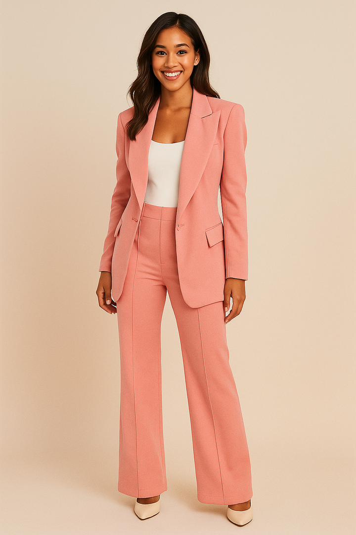 Moderner Damen Blazer und passende Weithose als Zweiteiler-Set für einen chicen Business- & Freizeit-Stil.
