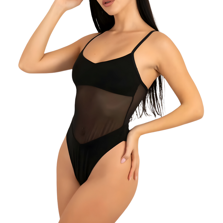 Eleganter Damen Einteiler Bräunungs-Schwimmanzug; innovative Bademode für streifenlose Bräune am Pool & Strand.