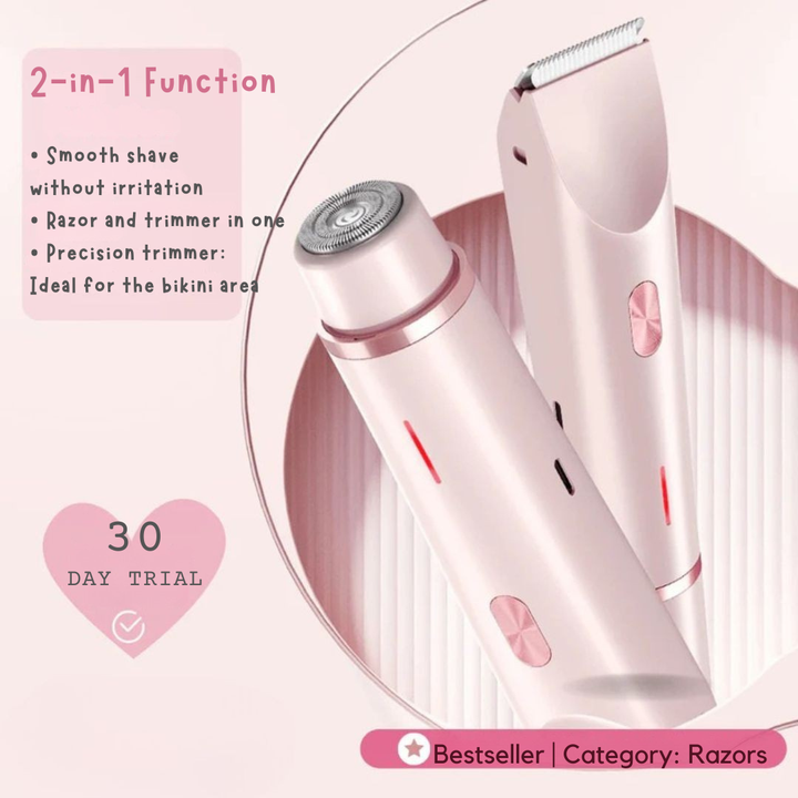 Damenrasierer für glatte Haut, Bikinizone & Intimbereich. USB-Ladefunktion.