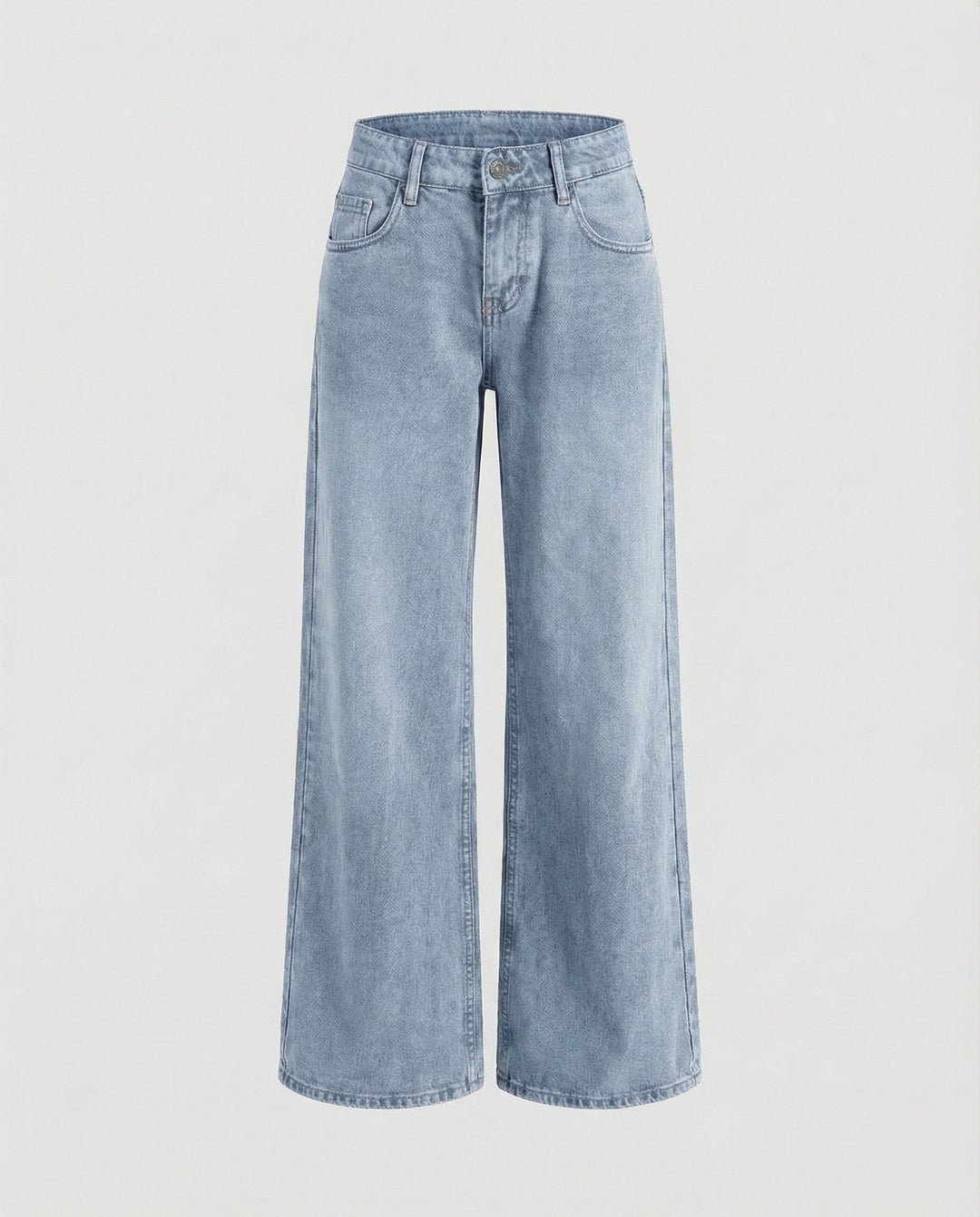 Frontansicht: Damenjeans gerader Schnitt, niedriger Bund. Knopfleiste/Reißverschluss, für lässige Casual-Mode.