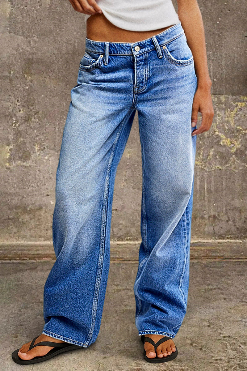 Damen Jeans, klassischer Stil, mittelhoher Bund & gerade Passform, in Blau für den Alltagslook.