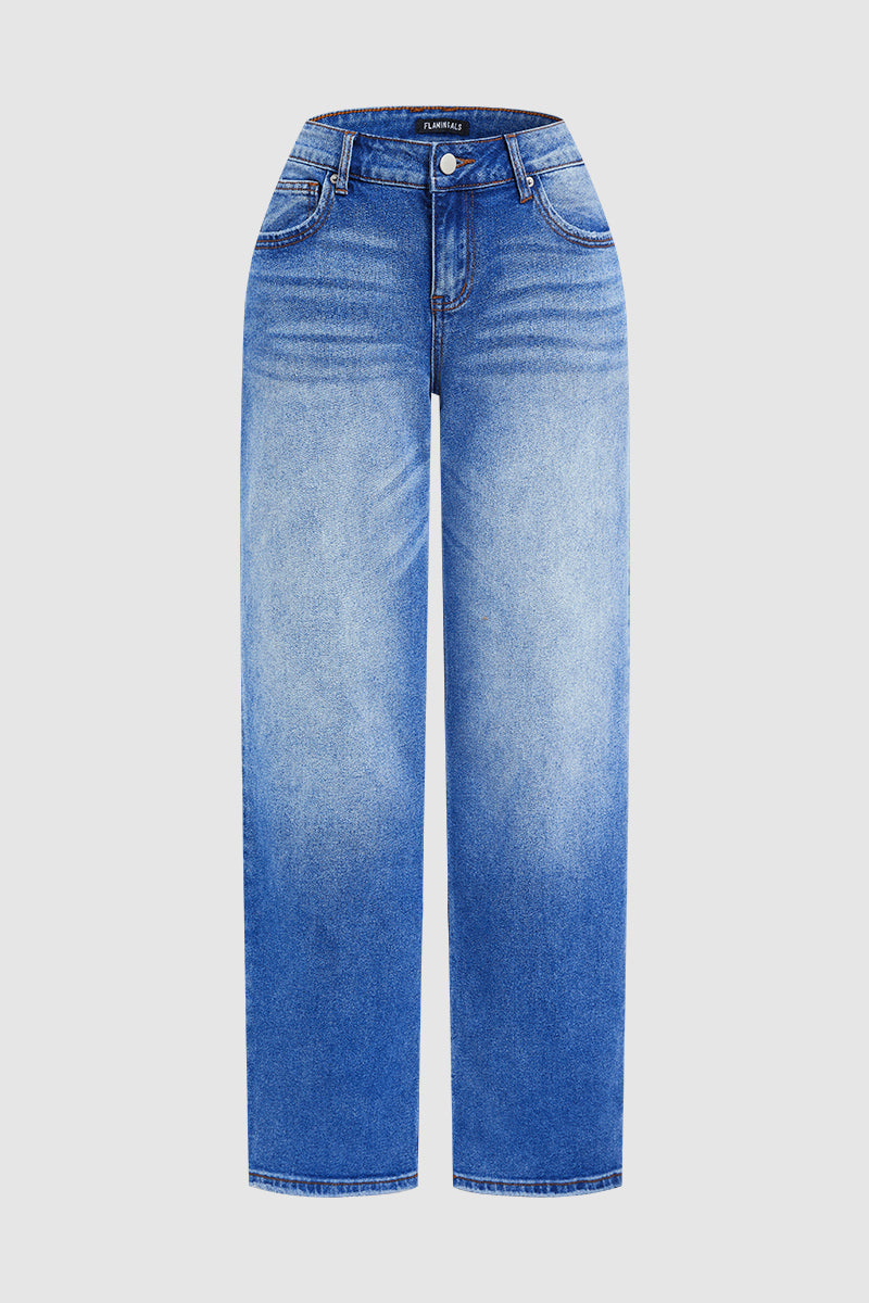 Rückansicht der Damen Jeans, gerades Bein, klassisches Design, bequem für Freizeitmode.