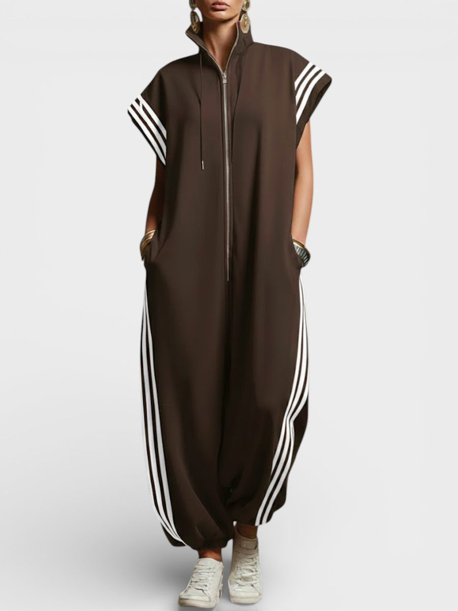 Eleganter schwarzer Damen Overall mit Reißverschluss, perfekter Einteiler für Casual- oder Abendlooks. Stilvolle Damenbekleidung.