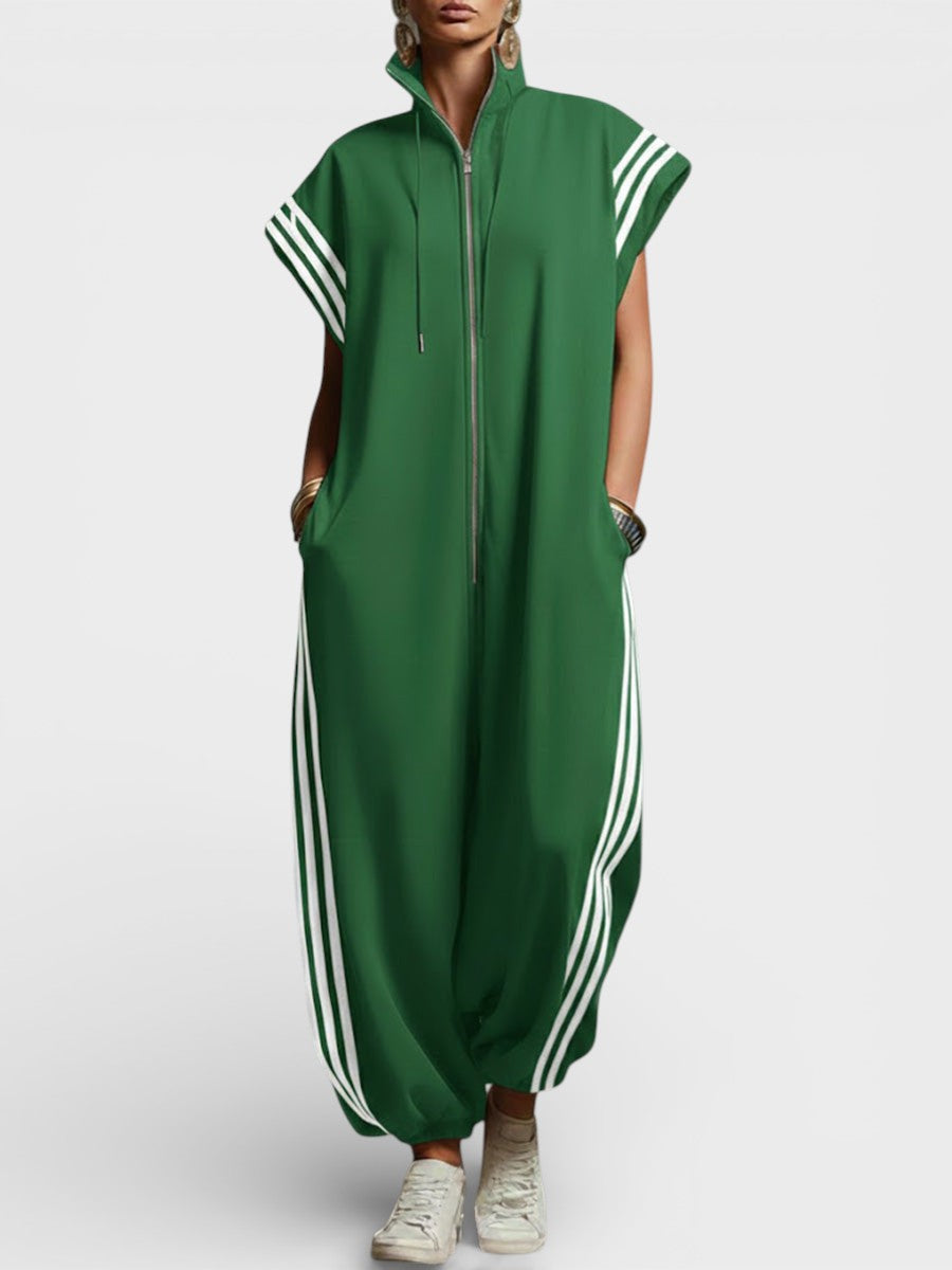 Moderner Damen Jumpsuit mit Front-Reißverschluss, ideal für den Übergang. Bequem und stilvoll als Freizeit-Einteiler.