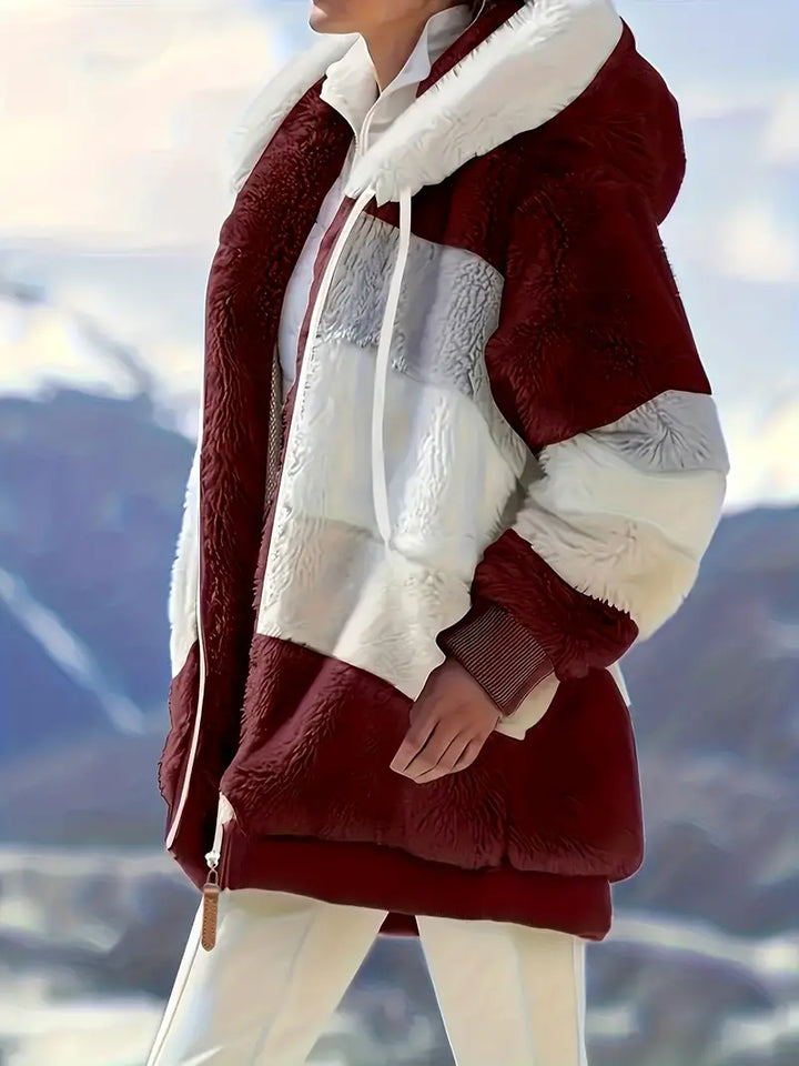 Kuschelige Midlänge Kapuzenjacke Damen, warme und bequeme Winter- & Freizeitjacke.