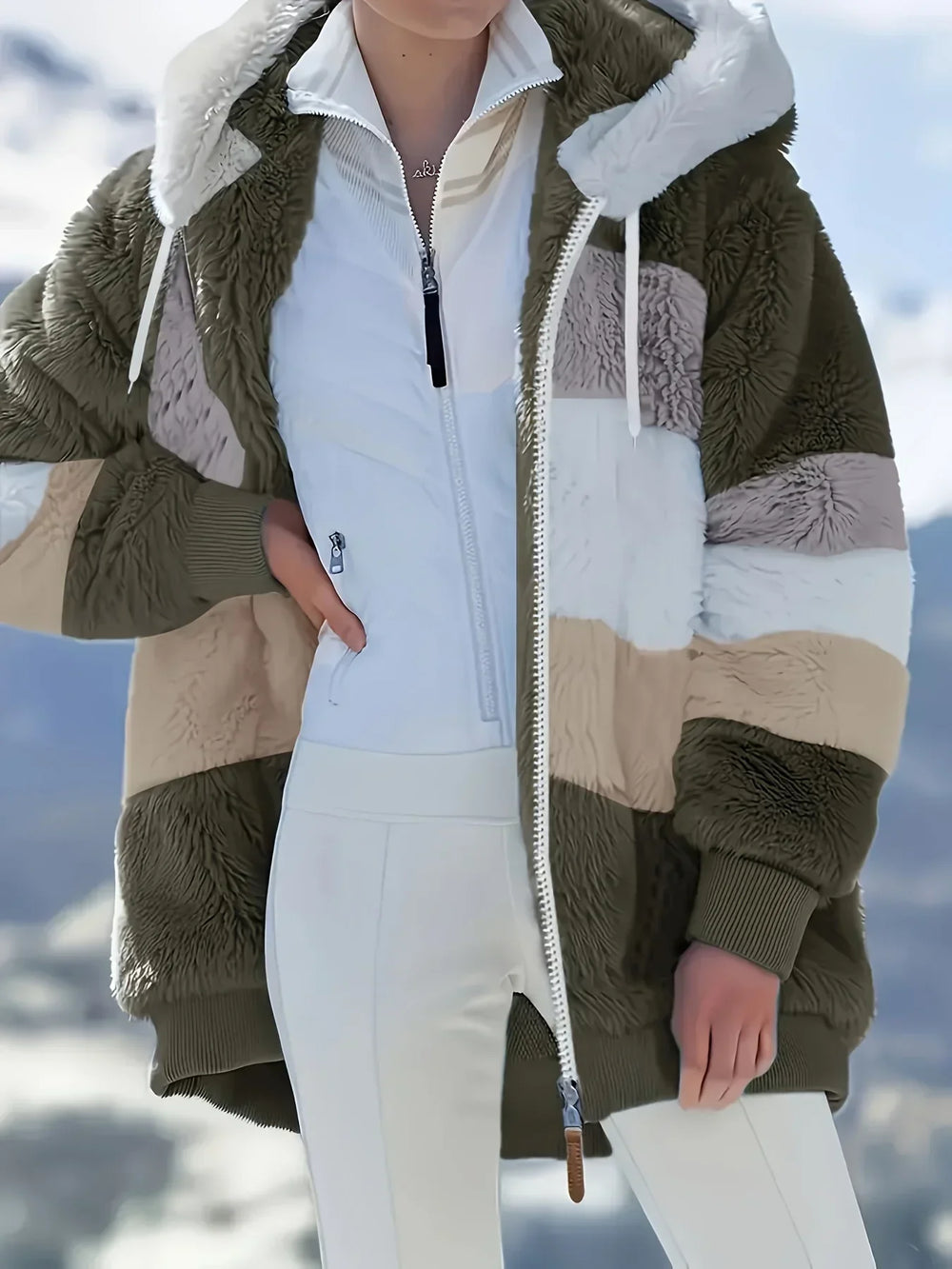 Bequeme Damen Kapuzenjacke Midlänge, ideal für Layering und warme Winteroutfits. Stilvolle Freizeitjacke.