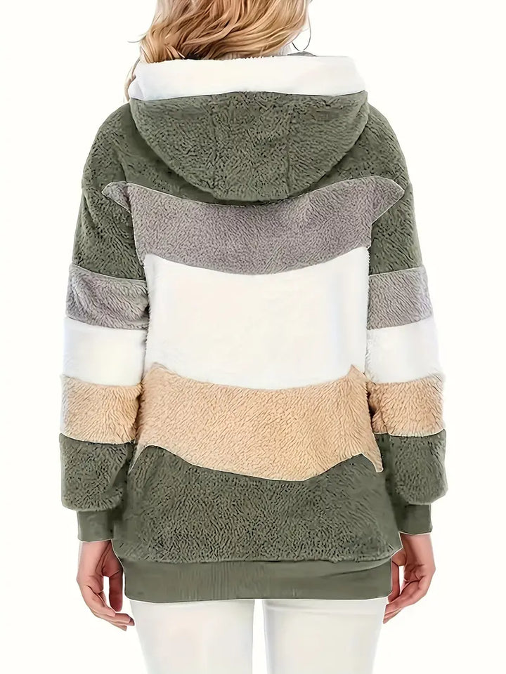 Stilvolle Damen Winterjacke mit Kapuze, Midlänge, bequem und kuschelig warm.