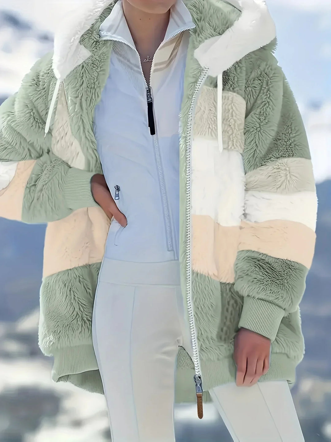 Stilvolle Damenbekleidung: Midlänge Kapuzenjacke, elegant & kuschelig für kalte Tage.