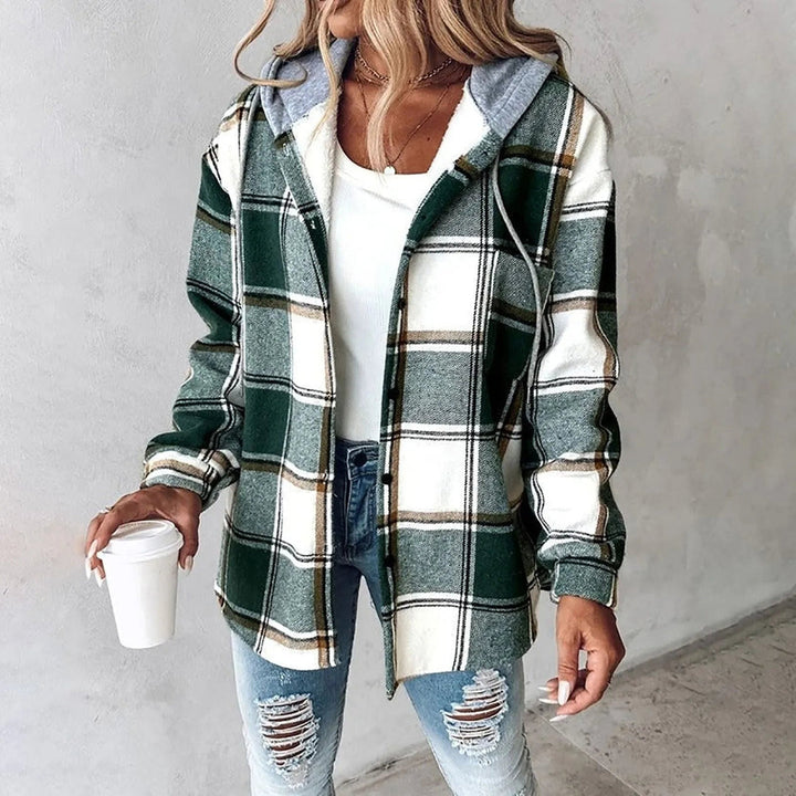 Bequeme, legere Damen Kapuzenjacke Claire kariert. Stylische Freizeit-Jacke für den Herbst.