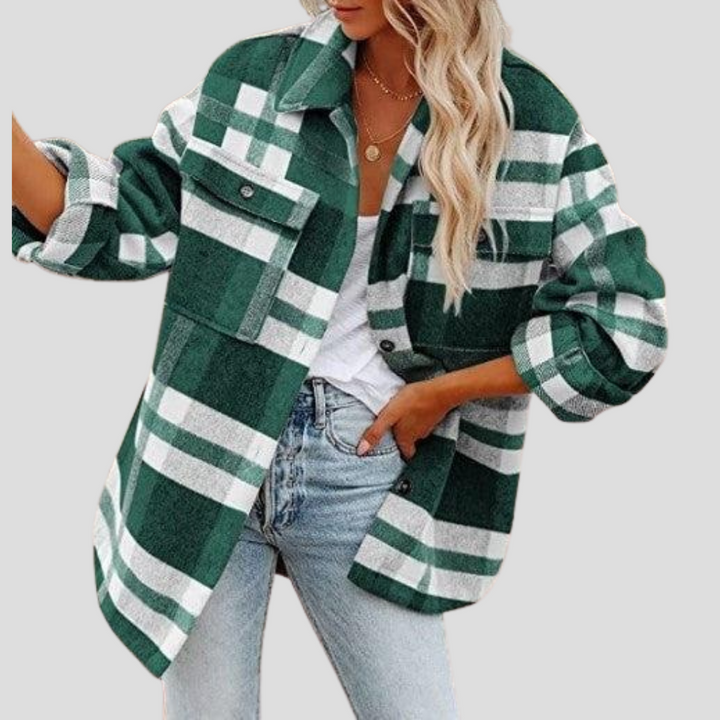 Lässige Damen Karierte Hemdjacke als Overshirt für den Alltag. Trendige Übergangsjacke mit Langarm und Karomuster.