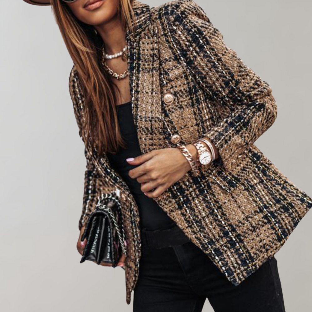 Damen Karoblazer Isabelle, elegantes Karo-Sakko für Business und Freizeit, stilvolle Damenjacke.
