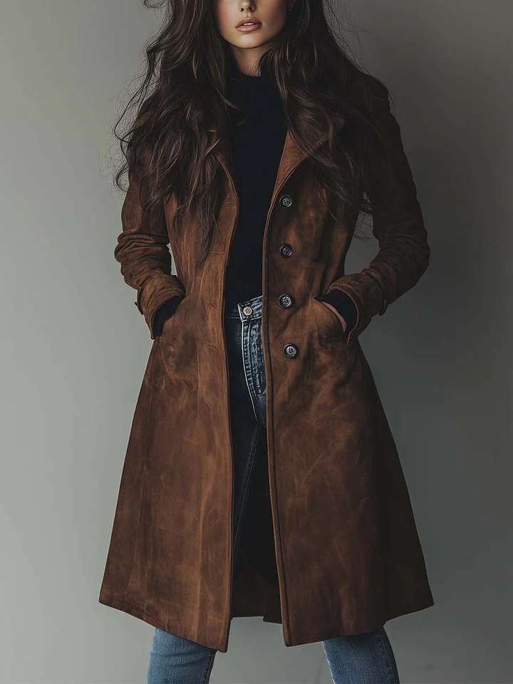 Damen Klassischer Trenchcoat in Beige, eleganter Übergangsjacke mit Gürtel für Frühling & Herbst.