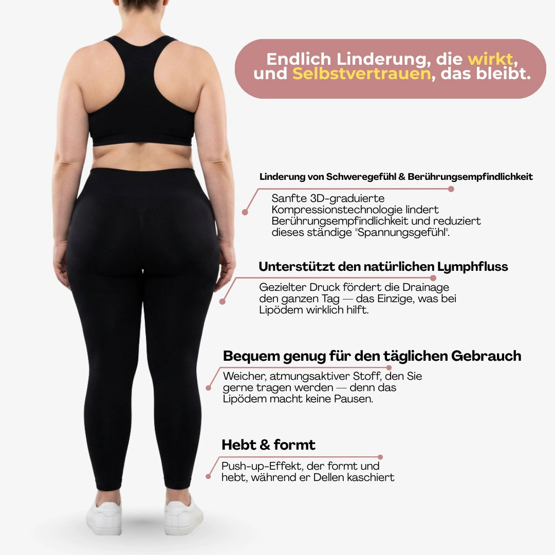 Komfortable Damen Leggings mit hoher Taille, speziell für Lipödem Unterstützung.