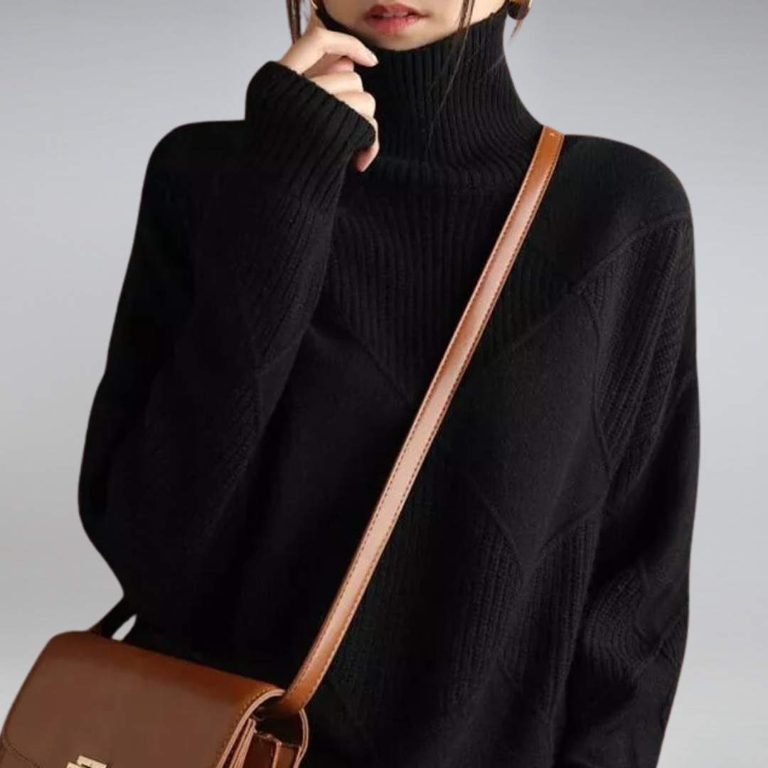 Moderner Damen Rollkragen Strickpullover, kuschelig weich, ideal für elegante Herbstmode & Frauen.