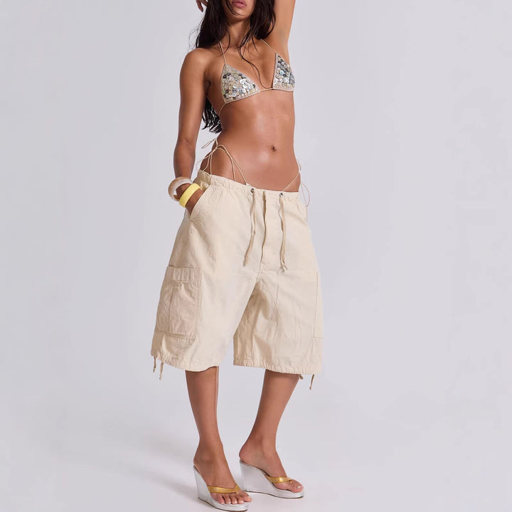 Damen lässige Cargo-Shorts für Sommer & Freizeit. Komfortable kurze Hose mit verstellbarem Bund und Taschen.