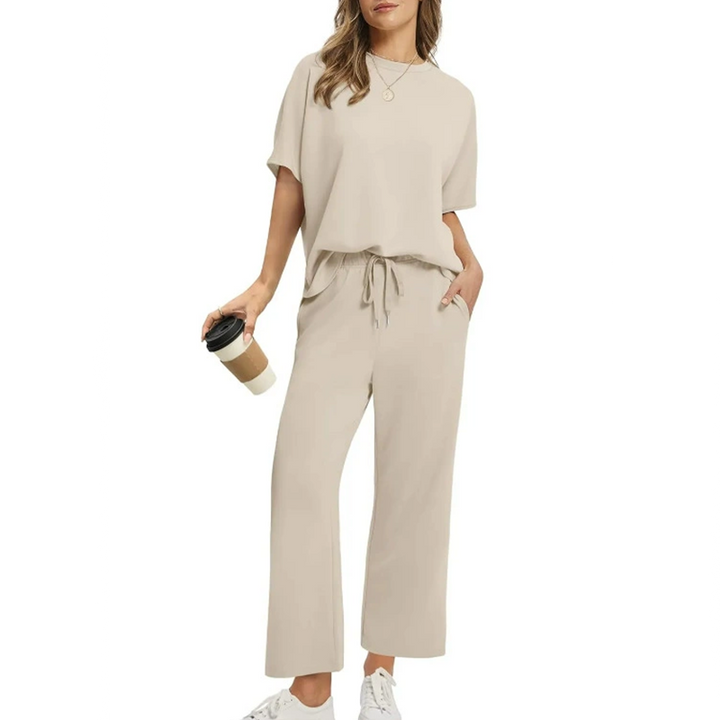 Damen Lässiges Top- und Hosen-Set, bequemer Zweiteiler für stilvolle Freizeit-Outfits im Frühling/Sommer.