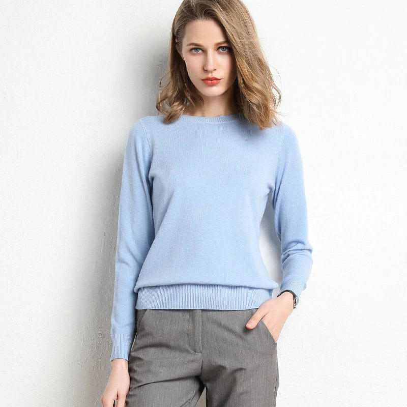 Herbstlicher Damen Pullover Alexandra, warmer Langarm-Rundhals-Strick für kühle Tage.
