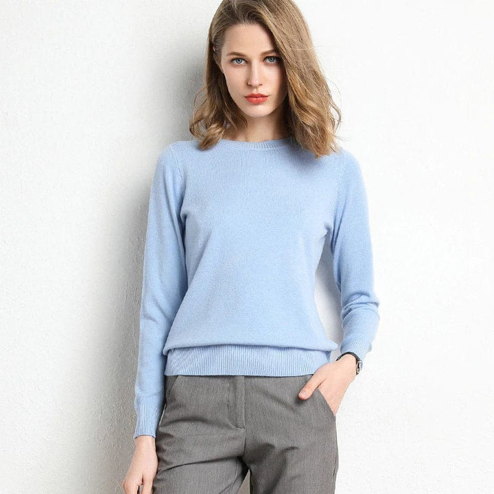 Herbstlicher Damen Pullover Alexandra, warmer Langarm-Rundhals-Strick für kühle Tage.