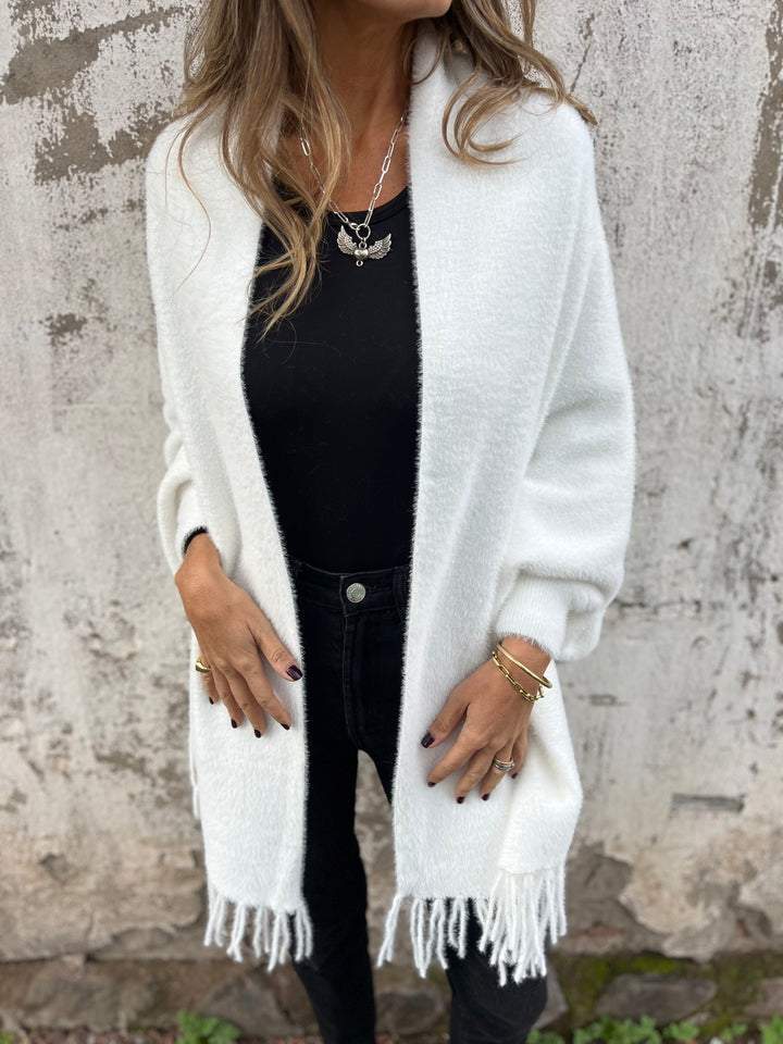 Zeitlose Damen Langarm Strickjacke, vielseitig für alle Jahreszeiten, in Weiß, Schwarz, Khaki.