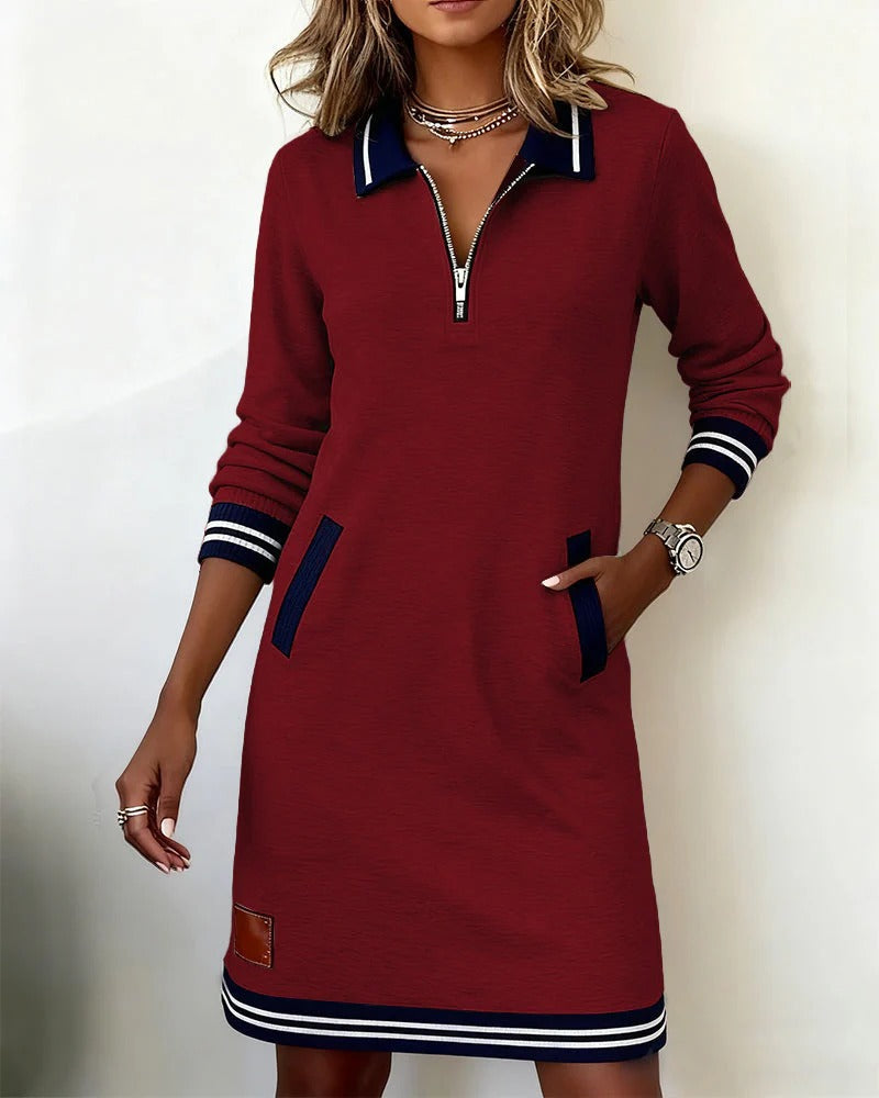 Damen Langarmkleid, figurschmeichelnd geschnitten, Reverskragen, vielseitig kombinierbar, Herbst/Winter.