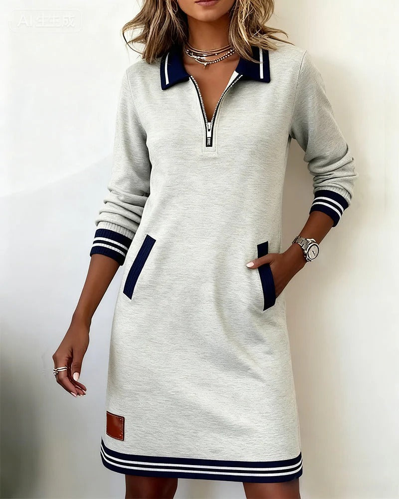Vielseitiges Damen Langarmkleid, mit elegantem Reverskragen, ideal für den Übergang & kältere Tage.