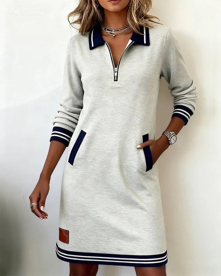 Vielseitiges Damen Langarmkleid, mit elegantem Reverskragen, ideal für den Übergang & kältere Tage.