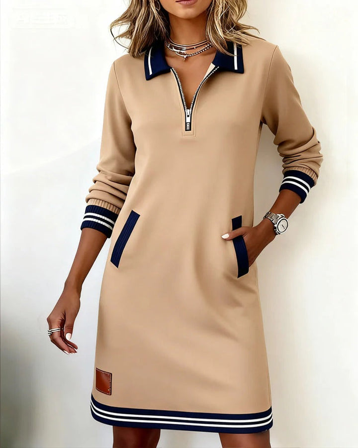 Damen Herbst-Winter-Kleid, Langarm mit Reverskragen, elegant & bequem, vielseitig für alle Gelegenheiten.