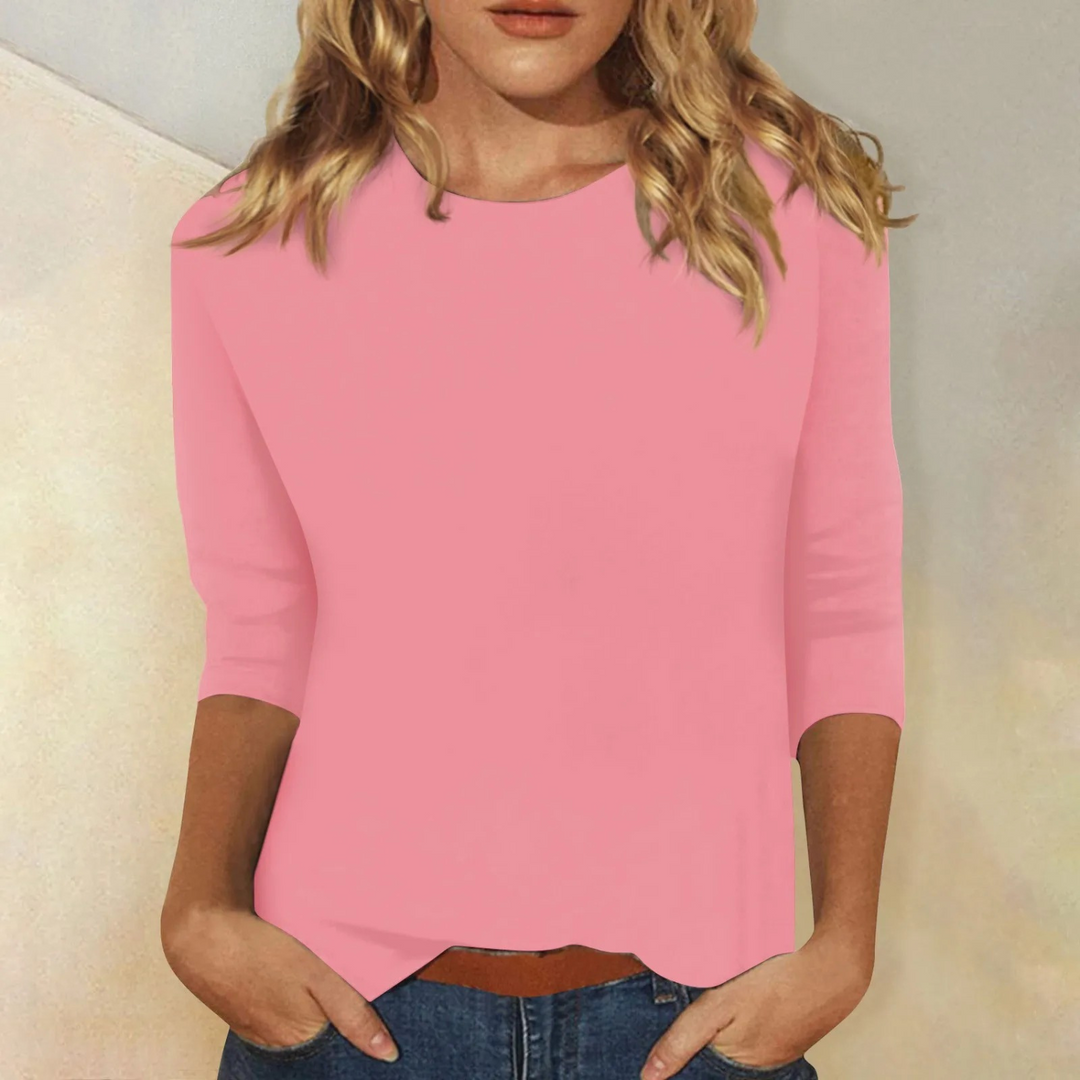 Damen Langarmshirt Ava in Schwarz. Elegantes Basic Rundhals Oberteil für vielseitige Alltagslooks im Frühling und Herbst.