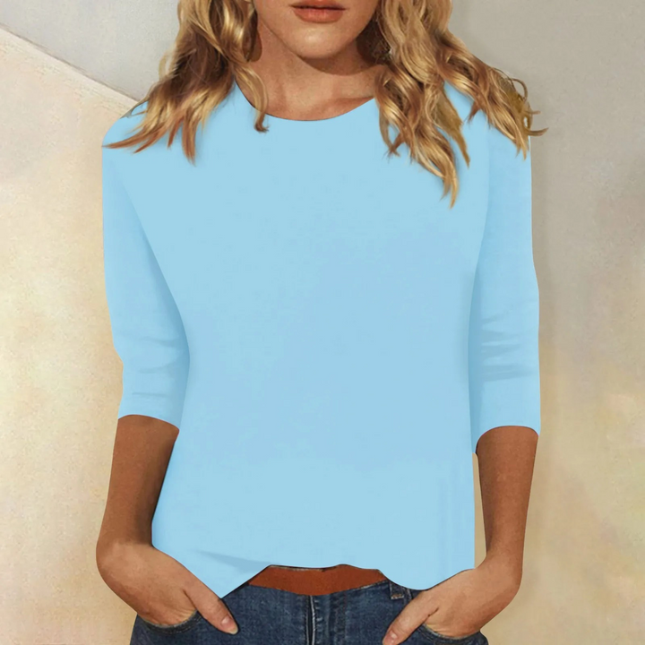 Modisches Damen Oberteil Ava mit langen Ärmeln. Zeitloses Rundhals Langarmshirt, elegant und bequem für Alltag und Freizeit.