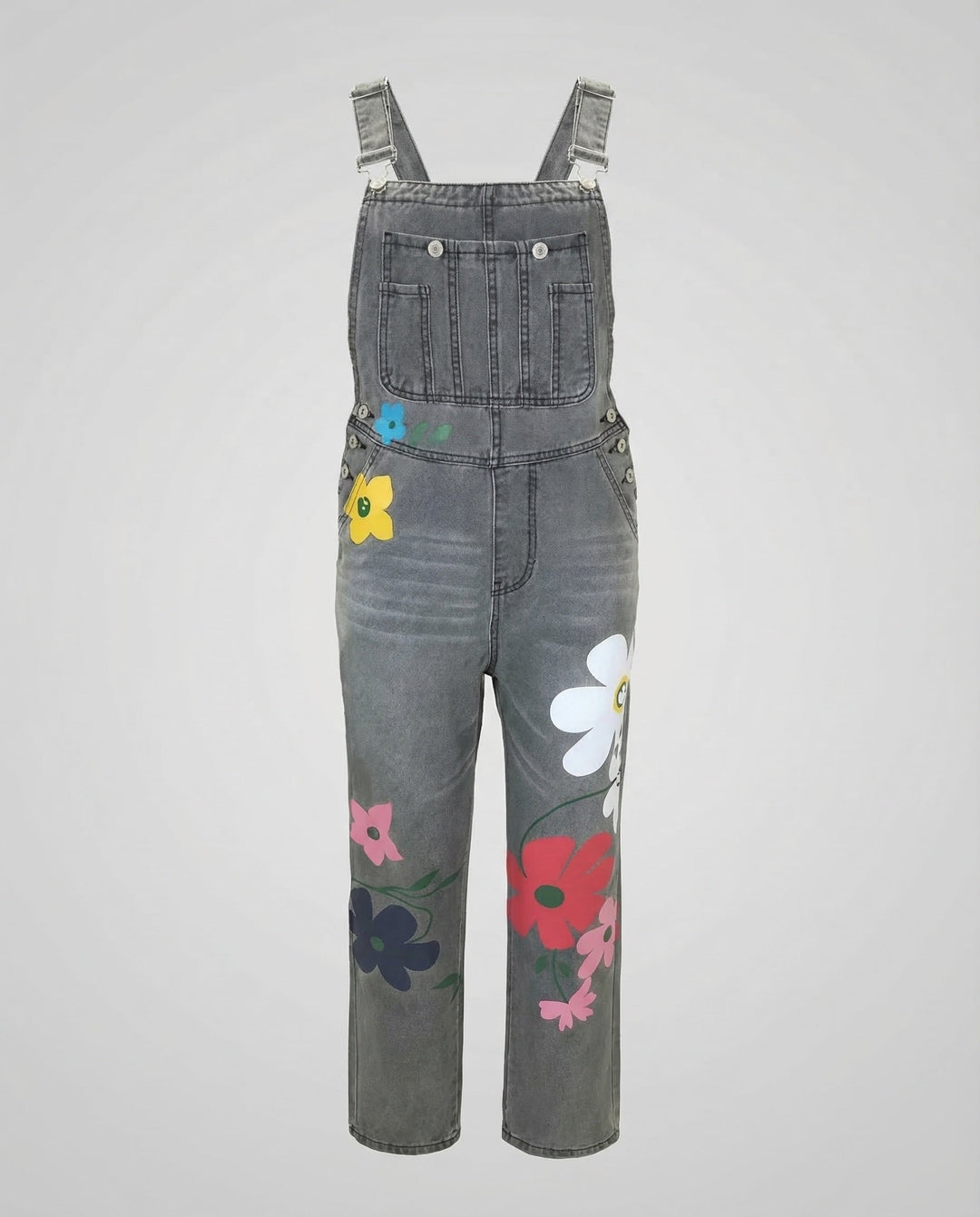 Bequeme Damen Latzhose mit zauberhaftem Blumenmuster, ideal für lässige Frühlings- und Sommer-Outfits, ärmellos.