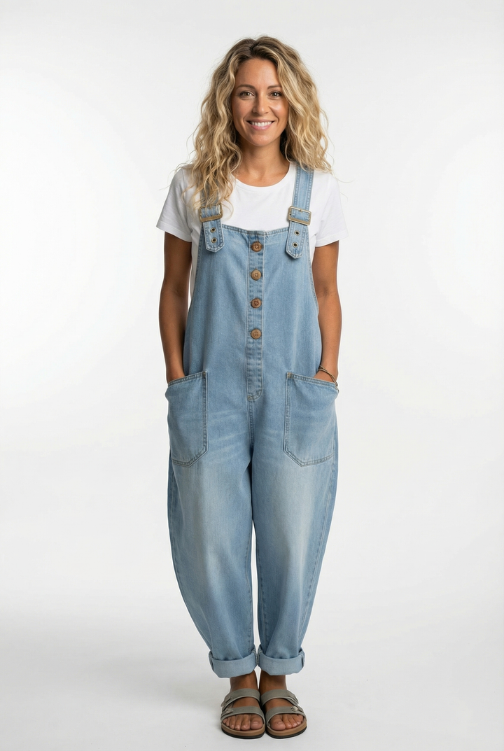 Leichte Damen Latzhose für den Sommer, locker sitzend und casual-chic kombinierbar.