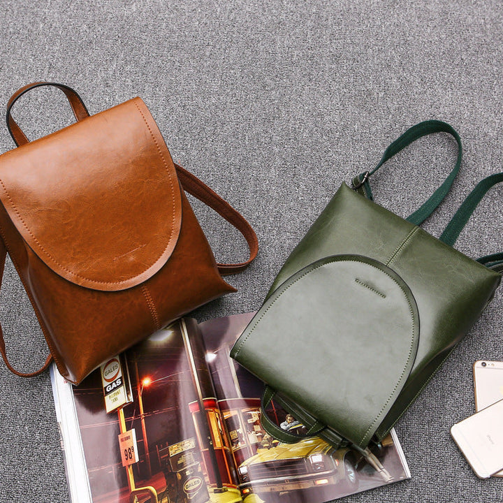 Chic Damen Leder Rucksack, schwarzgrün, perfekt für Business & Reisen.