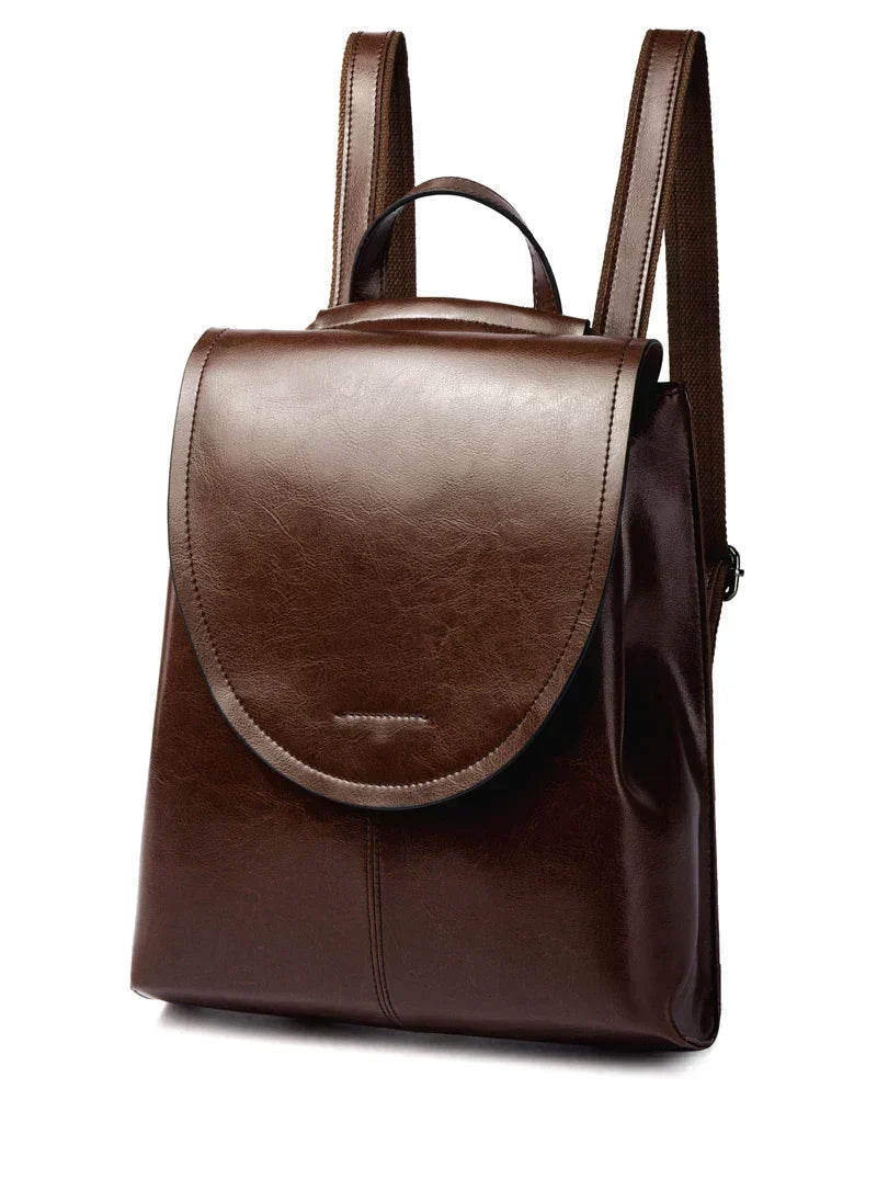 Langlebiger Lederrucksack Damen, kaffee, ideal für den täglichen Gebrauch.