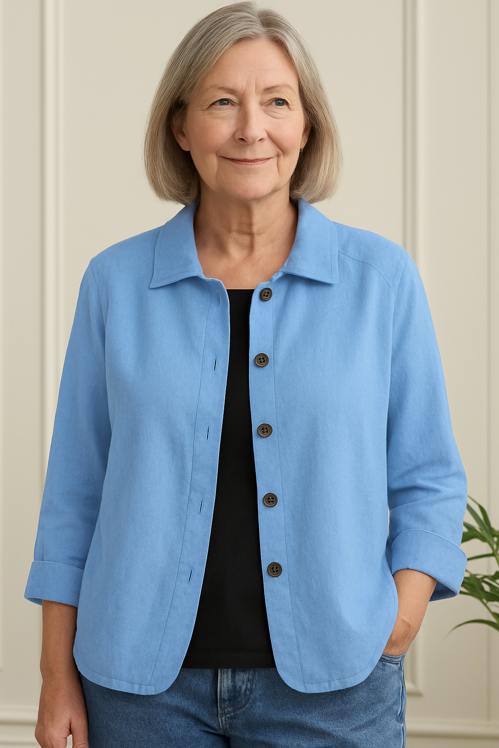 Damen Leichter Hemd-Cardigan in neutraler Farbe, elegant und bequem für Frühling/Sommer.