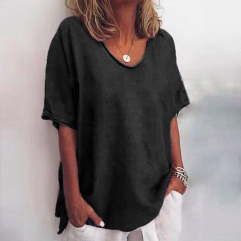 Vielseitige Damenbluse im Basic-Stil, locker und bequem. Ideal für modische Alltagslooks im Frühling/Sommer.