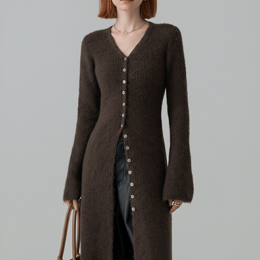 Eleganter marineblauer Damen Longline-Cardigan "Angelina". Bequem & stilvoll mit V-Ausschnitt.