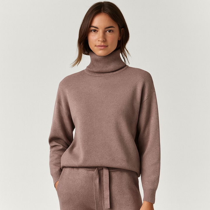 Detailansicht des bequemen Stoffes vom Damen Zweiteiligen Loungewear-Set Alana, perfekt für Entspannung.