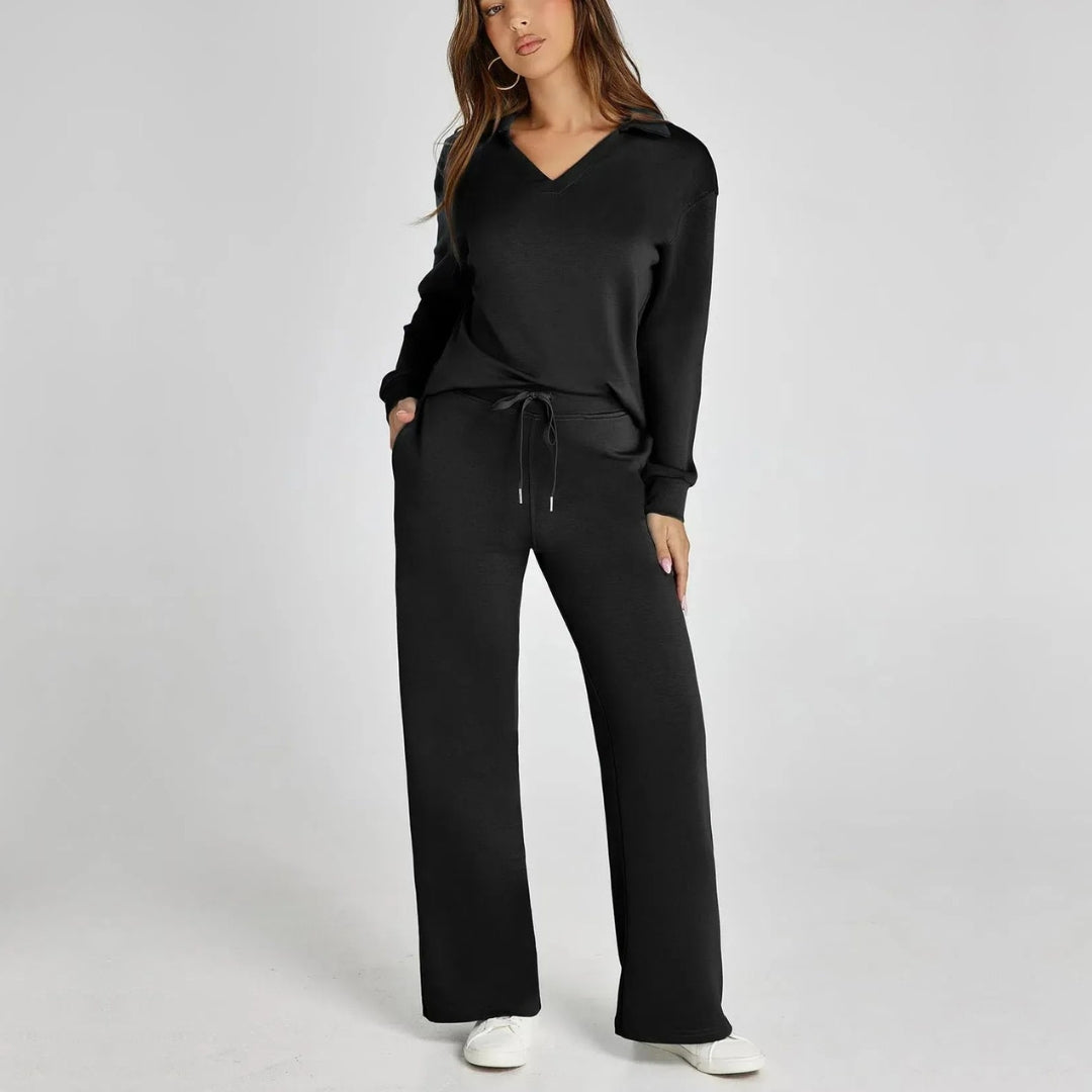 Chic und bequem: Damen Loungewear-Set Gabriella mit weitem Bein, moderner Schnitt für Homewear.