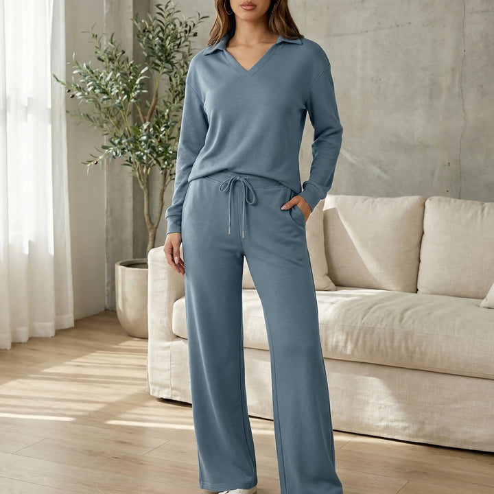 Damen Loungewear-Set "Gabriella" mit weitem Bein für Komfort & Eleganz zu Hause. Bequemer Zweiteiler.