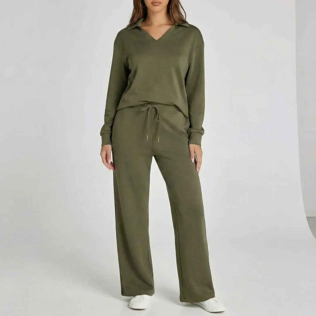 Nahaufnahme vom weiten Bein des Damen Loungewear-Sets "Gabriella". Komfortable Homewear für Frauen.