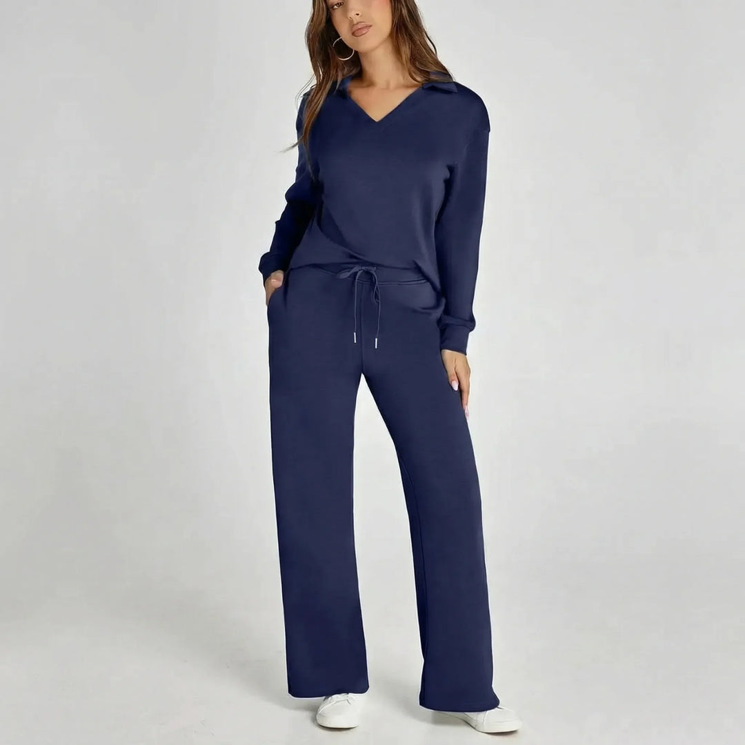 Stilvolles Damen Loungewear-Set "Gabriella" mit weitem Bein für ganzjährigen Komfort und Eleganz daheim.