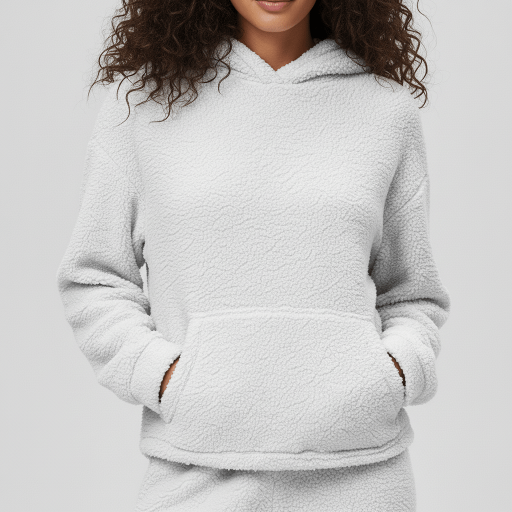 Stilvolles Damen Loungewear-Set in neutraler Farbe, mit Kapuze und Kängurutasche, vielseitig nutzbar.