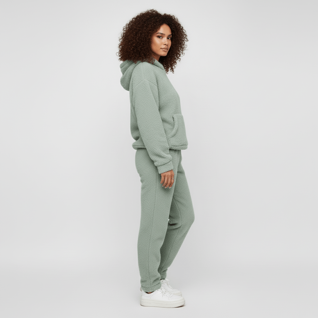Gemütlicher Damen Freizeitanzug mit Kängurutasche für ultimativen Komfort und Stil.