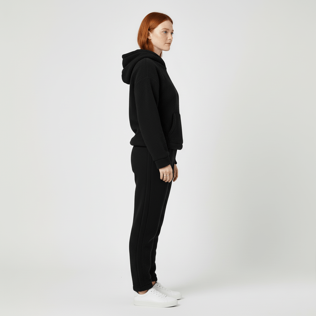 Damen Kapuzenpullover Set mit bequemer Passform und Kängurutasche für entspannte Momente.